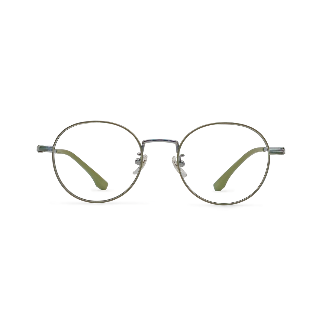 Olly zali apvalus metaliniai itin lengvi fotochrominiai akiniai priekis